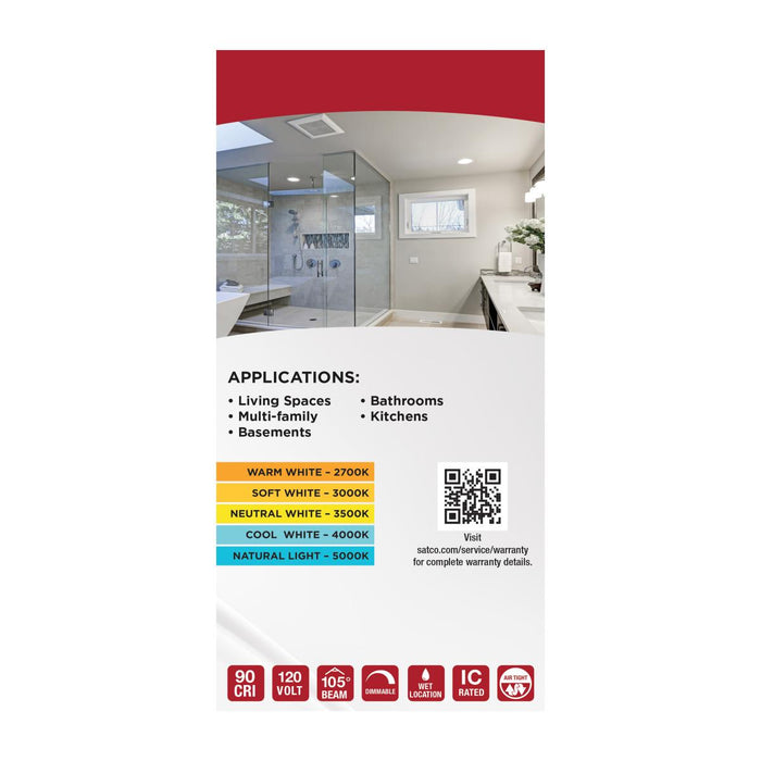 SATCO/NUVO 12W LED Direct Wire Downlight Slimfit Smooth Baffle 6 Inch CCT Selectable Square Remote Driver White Finish (S11873R1)