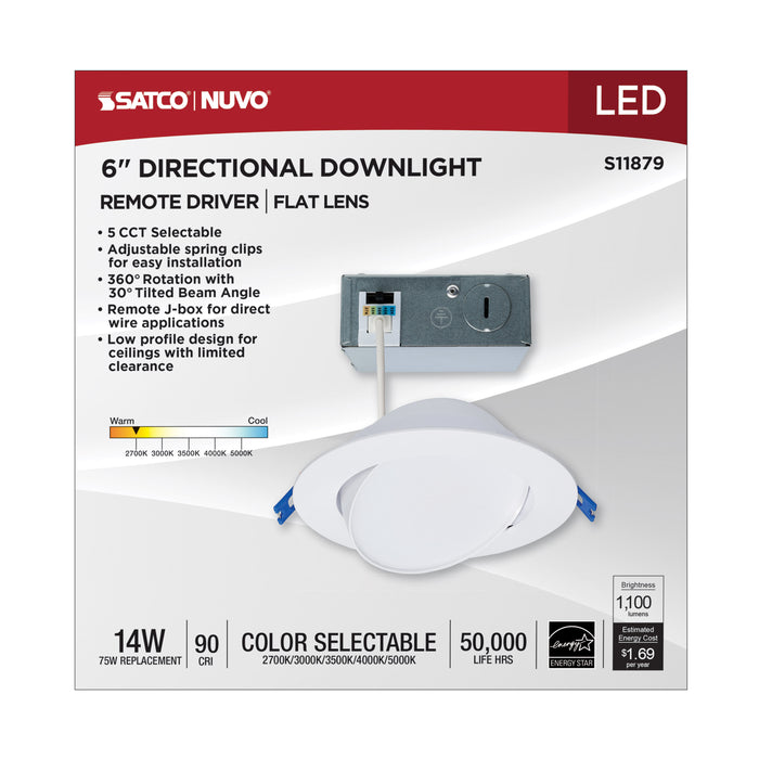 SATCO/NUVO 14W 6 Inch Directional Low-Profile Downlight CCT Selectable 120V White Finish (S11879)