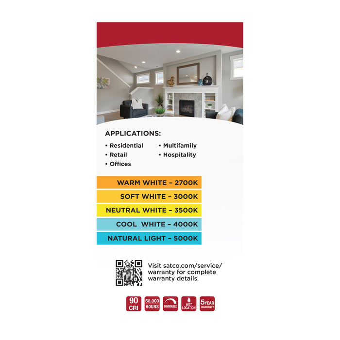SATCO/NUVO Field Selectable LED Downlight Retrofit Deep Baffle 8W/10.5W/13.5W 2700K/3000K/3500K/4000K/5000K 5-6 Inch Round White Finish 120V (S11883)