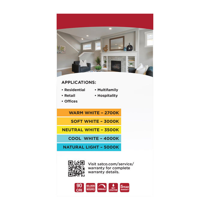 SATCO/NUVO Field Selectable LED Downlight Retrofit Deep Baffle 8W/10.5W/13.5W 2700K/3000K/3500K/4000K/5000K 5-6 Inch Square White Finish 120V (S11885)