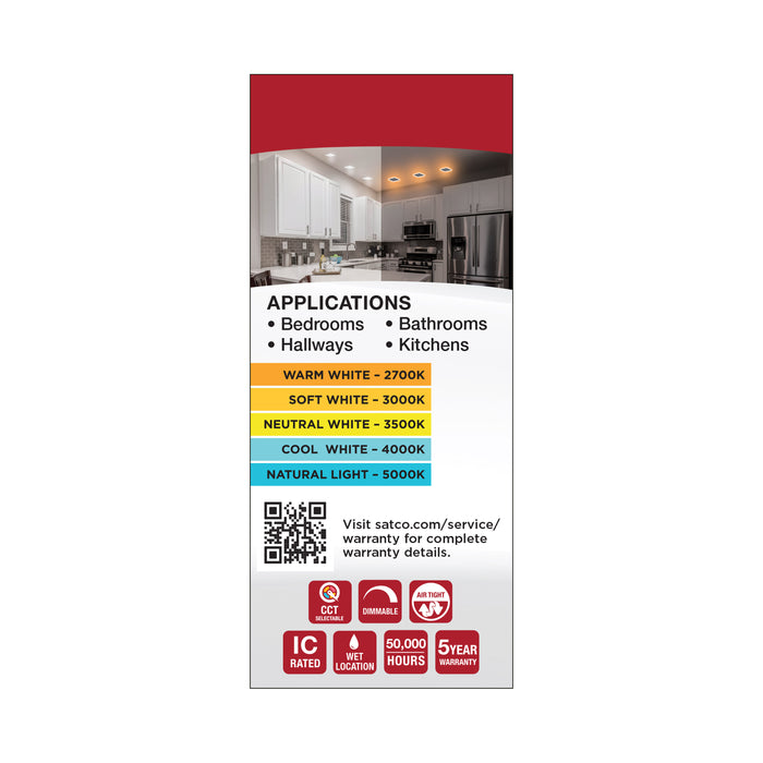 SATCO/NUVO 9W LED Direct Wire Downlight With Night Light 4 Inch Remote Driver CCT Selectable Dimmable Square White Finish (S11888)