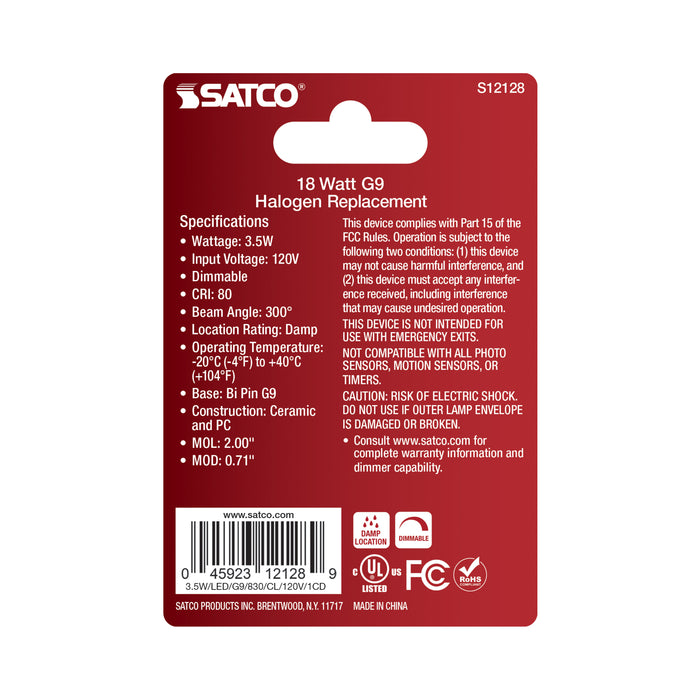 SATCO/NUVO 3.5W Mini LED Bipin Double Loop G9 Base 3000K Clear Finish 120V (S12128)