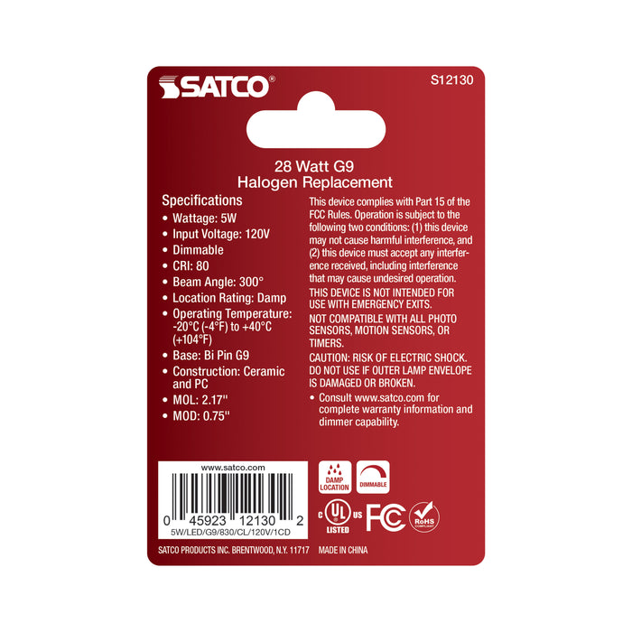 SATCO/NUVO 5W Mini LED Bipin Double Loop G9 Base 3000K Clear Finish 120V (S12130)