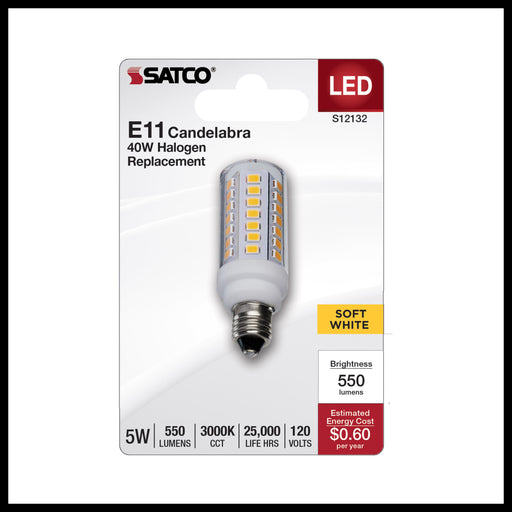 SATCO/NUVO 5W Mini LED Miniature Candelabra E11 Base 3000K Clear Finish 120V (S12132)