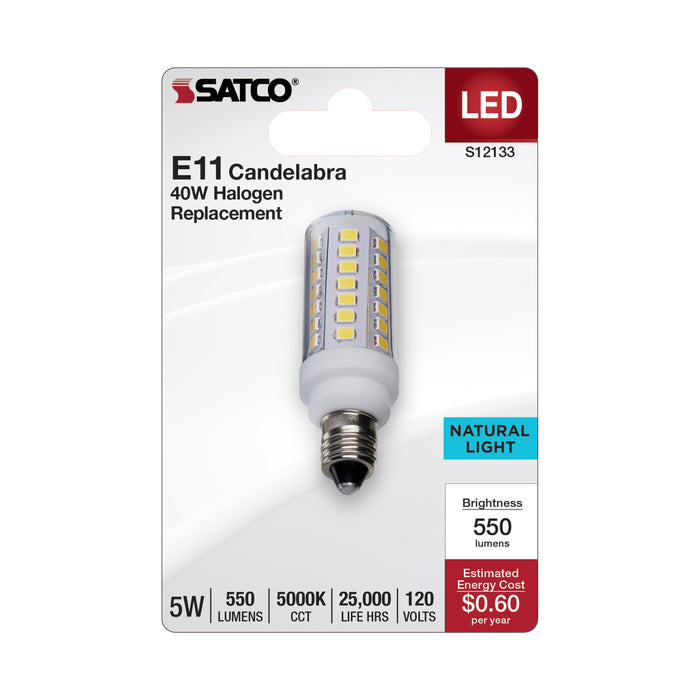 SATCO/NUVO 5W Mini LED Miniature Candelabra E11 Base 5000K Clear Finish 120V (S12133)