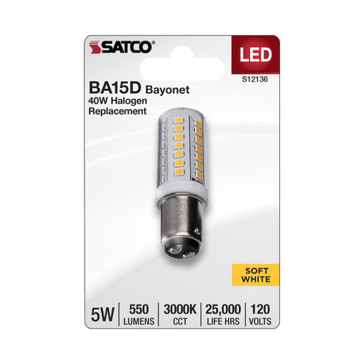 SATCO/NUVO 5W Mini LED Bayonet Double Contact BA15d Base 3000K Clear Finish 120V (S12136)