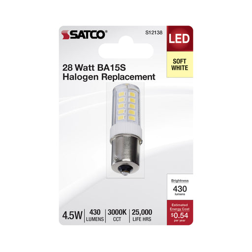 SATCO/NUVO 4.5W Mini LED Bayonet Single Contact BA15s Base 3000K Clear Finish 120V (S12138)