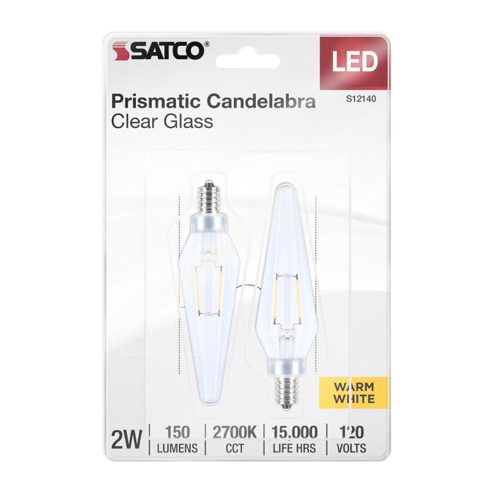 SATCO/NUVO 2W Prismatic HX11 LED 2700K Candelabra Base 120V Clear Finish 2-Card (S12140)