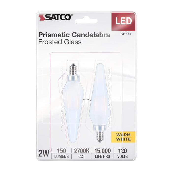 SATCO/NUVO 2W Prismatic HX11 LED 2700K Candelabra Base 120V Frost Finish 2-Card (S12141)