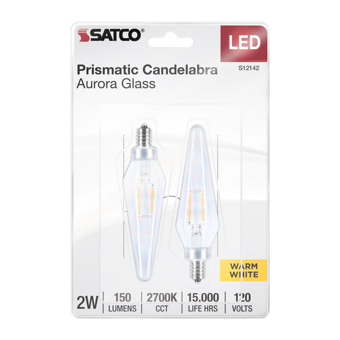 SATCO/NUVO 2W Prismatic HX11 LED 2700K Candelabra Base 120V Aurora Finish 2-Card (S12142)