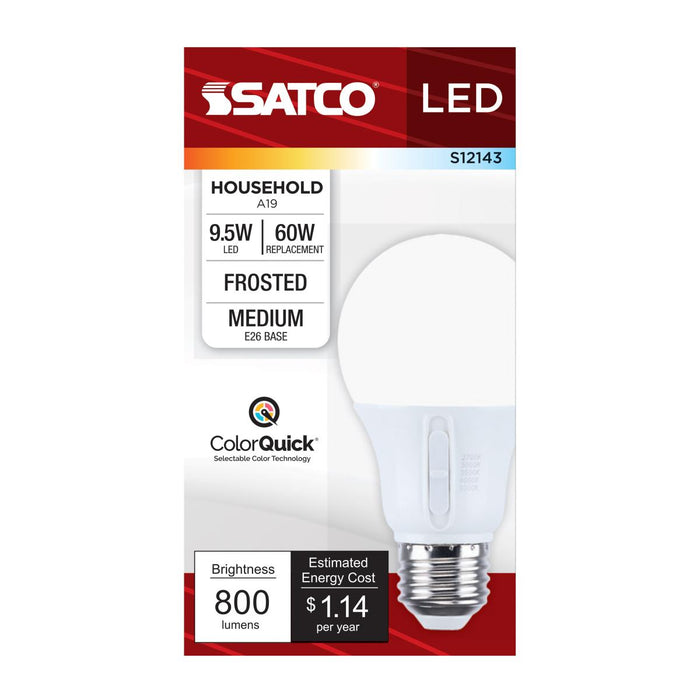 SATCO/NUVO 9.5W LED A19 CCT Selectable 2700K/3000K/3500K/4000K/5000K Medium E26 Base 120V (S12143)
