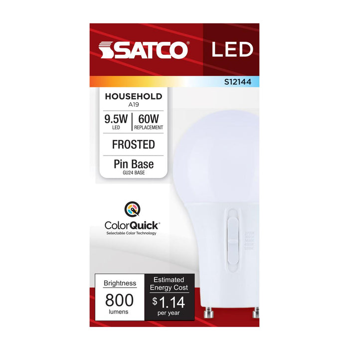 SATCO/NUVO 9.5W LED A19 CCT Selectable 2700K/3000K/3500K/4000K/5000K GU24 Base 120V (S12144)