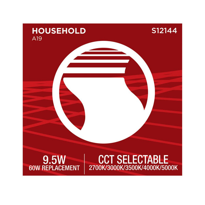 SATCO/NUVO 9.5W LED A19 CCT Selectable 2700K/3000K/3500K/4000K/5000K GU24 Base 120V (S12144)