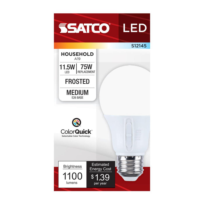 SATCO/NUVO 11.5W LED A19 CCT Selectable 2700K/3000K/3500K/4000K/5000K Medium E26 Base 120V (S12145)