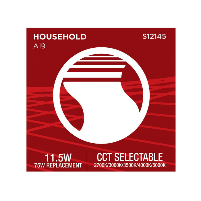 SATCO/NUVO 11.5W LED A19 CCT Selectable 2700K/3000K/3500K/4000K/5000K Medium E26 Base 120V (S12145)