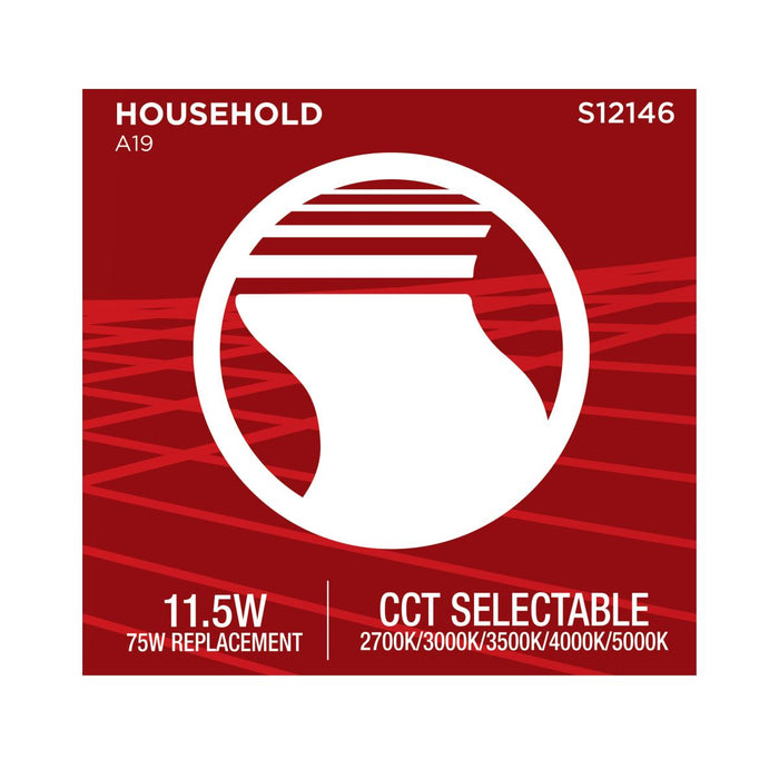 SATCO/NUVO 11.5W LED A19 CCT Selectable 2700K/3000K/3500K/4000K/5000K GU24 Base 120V (S12146)