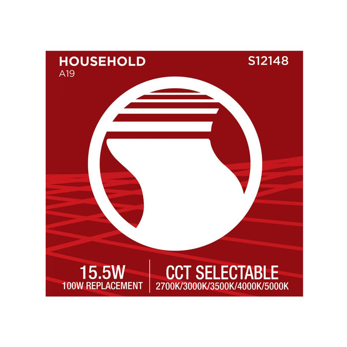 SATCO/NUVO 15.5W LED A19 CCT Selectable 2700K/3000K/3500K/4000K/5000K GU24 Base 120V (S12148)