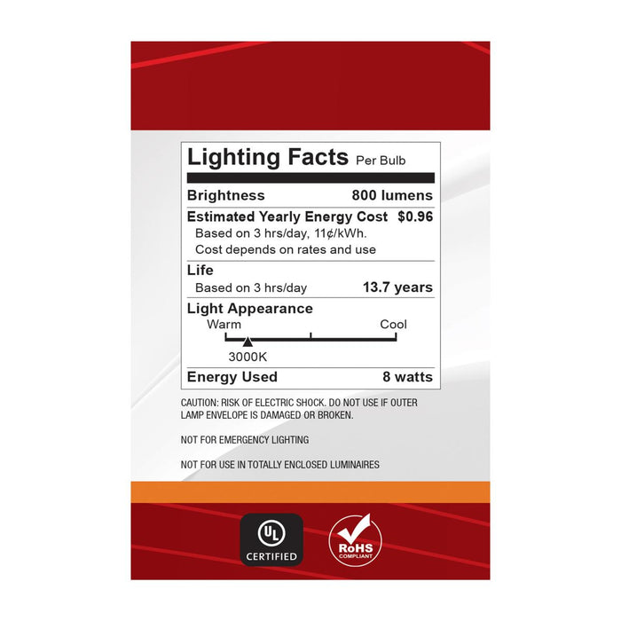 SATCO/NUVO 8W LED G25 3000K-2000K Warm Dimming Medium E26 Base 120V 90 CRI Clear Finish (S12152)