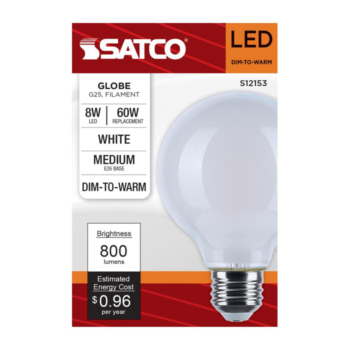 SATCO/NUVO 8W LED G25 3000K-2000K Warm Dimming Medium E26 Base 120V 90 CRI White Finish (S12153)