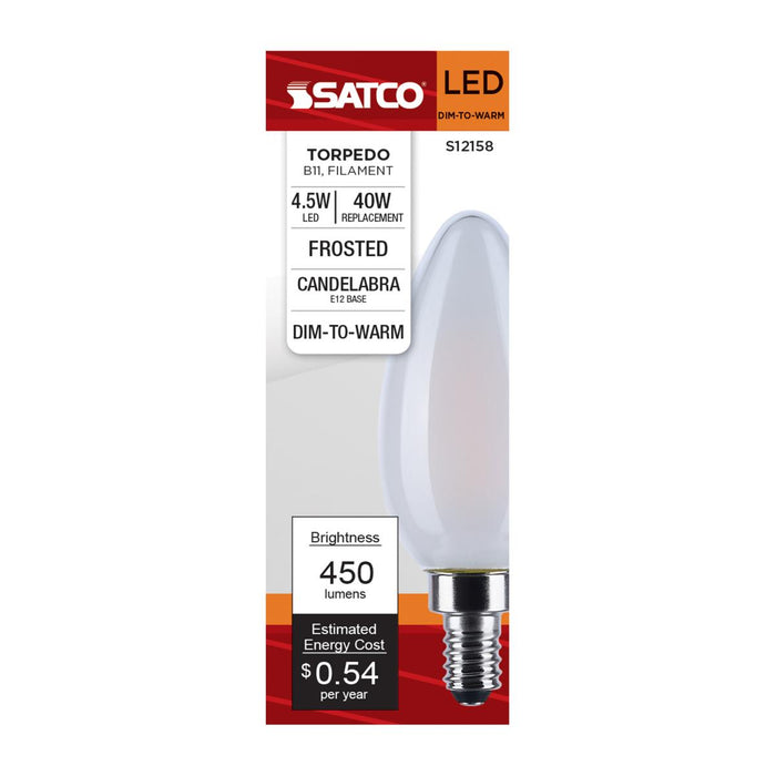 SATCO/NUVO 4.5W LED B11 3000K-2000K Warm Dimming Candelabra E12 Base 120V 90 CRI Frost Finish (S12158)