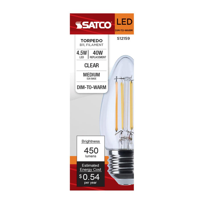 SATCO/NUVO 4.5W LED B11 3000K-2000K Warm Dimming Medium E26 Base 120V 90 CRI Clear Finish (S12159)