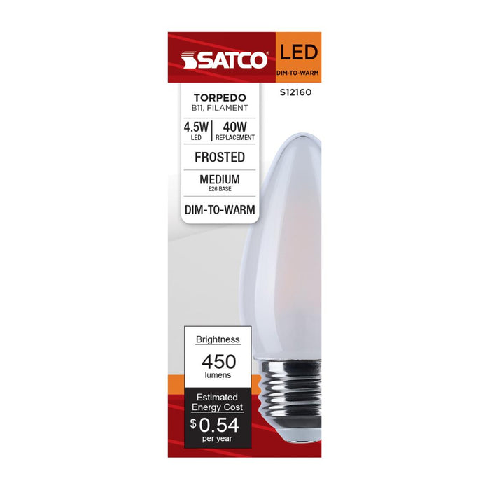 SATCO/NUVO 4.5W LED B11 3000K-2000K Warm Dimming Medium E26 Base 120V 90 CRI Frost Finish (S12160)