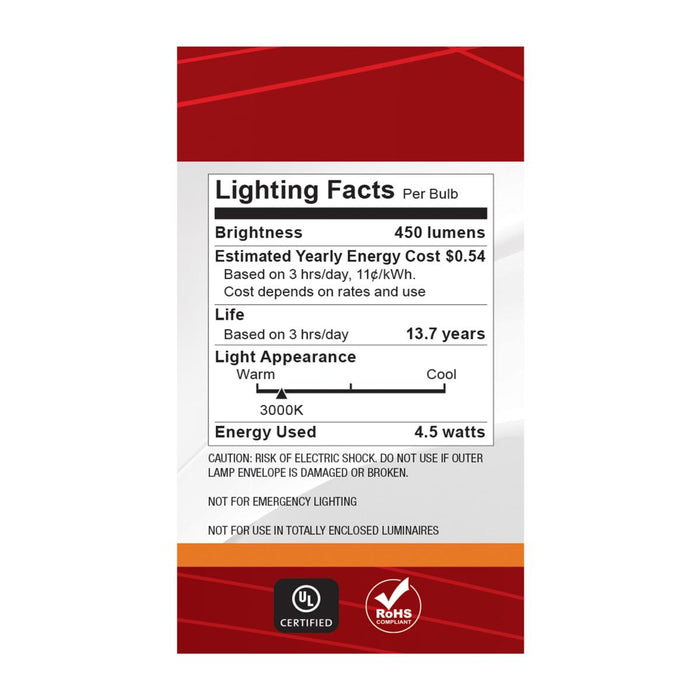 SATCO/NUVO 4.5W LED G16.5 3000K-2000K Warm Dimming Candelabra E12 Base 120V 90 CRI Clear Finish (S12161)