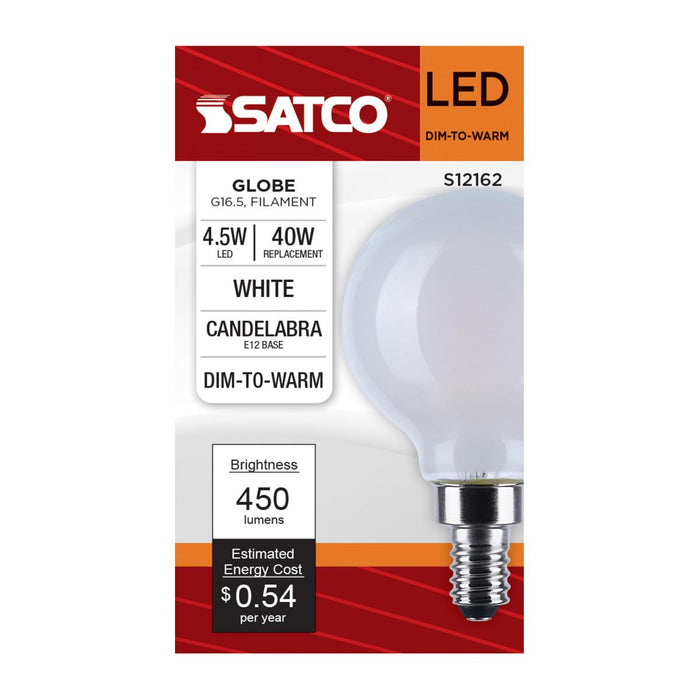 SATCO/NUVO 4.5W LED G16.5 3000K-2000K Warm Dimming Candelabra E12 Base 120V 90 CRI White Finish (S12162)