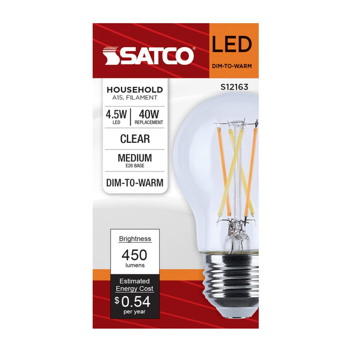 SATCO/NUVO 4.5W LED A15 3000K-2000K Warm Dimming Medium E26 Base 120V 90 CRI Clear Finish (S12163)