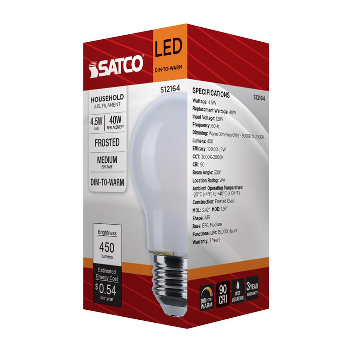 SATCO/NUVO 4.5W LED A15 3000K-2000K Warm Dimming Medium E26 Base 120V 90 CRI Frost Finish (S12164)