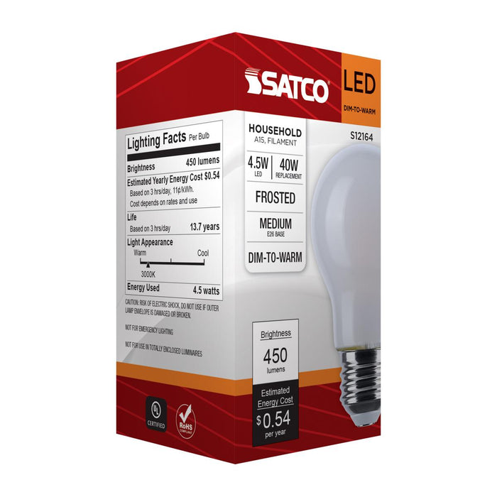 SATCO/NUVO 4.5W LED A15 3000K-2000K Warm Dimming Medium E26 Base 120V 90 CRI Frost Finish (S12164)