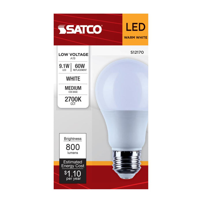 SATCO/NUVO 9.1W A19 LED 2700K CCT Medium Base White Finish 12V-24Vac 12V-34Vdc (S12170)