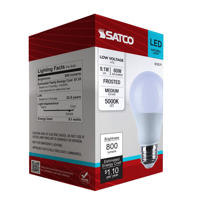 SATCO/NUVO 9.1W A19 LED 5000K CCT Medium Base White Finish 12V-24Vac 12V-34Vdc (S12171)