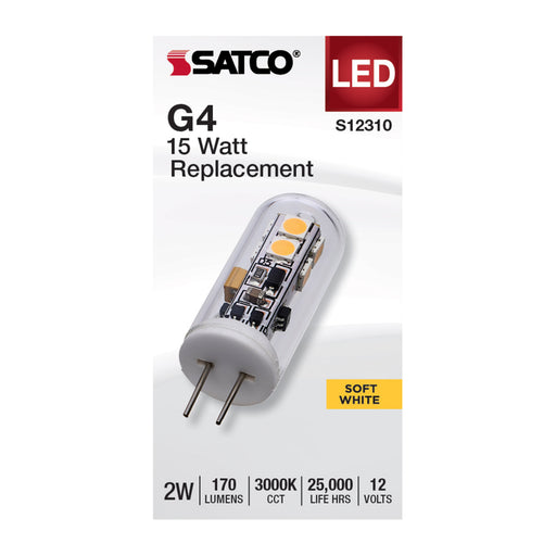 SATCO/NUVO 2W T4 LED Clear Finish Bi-Pin G4 Base 3000K 12V (S12310)