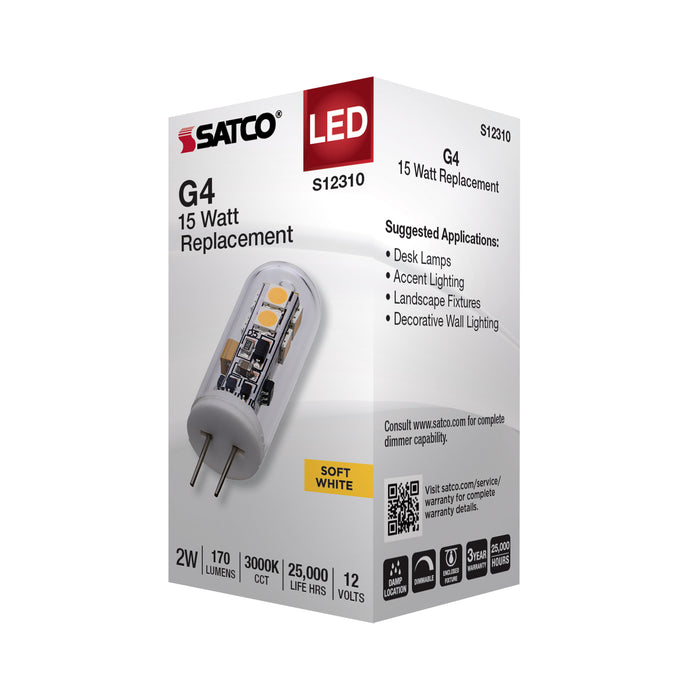 SATCO/NUVO 2W T4 LED Clear Finish Bi-Pin G4 Base 3000K 12V (S12310)