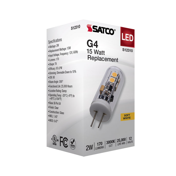 SATCO/NUVO 2W T4 LED Clear Finish Bi-Pin G4 Base 3000K 12V (S12310)