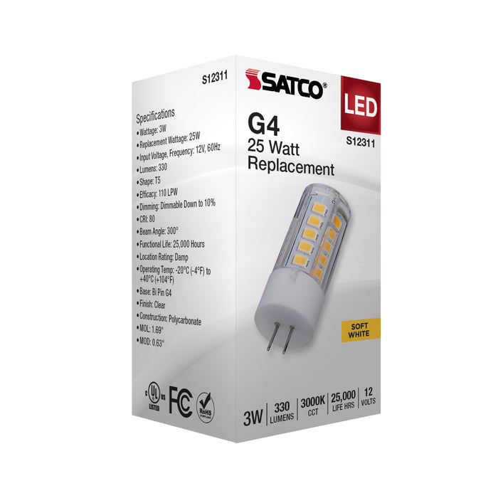 SATCO/NUVO 3W T5 LED Clear Finish Bi-Pin G4 Base 3000K 12V (S12311)