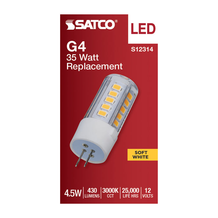SATCO/NUVO 4.5W T6 LED Clear Finish Bi-Pin G4 Base 3000K 12V (S12314)