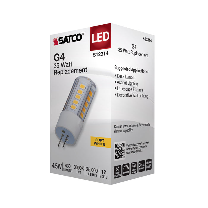 SATCO/NUVO 4.5W T6 LED Clear Finish Bi-Pin G4 Base 3000K 12V (S12314)