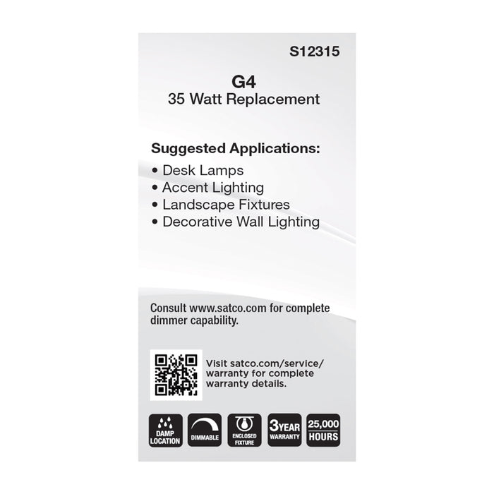 SATCO/NUVO 4.5W T6 LED Clear Finish Bi-Pin G4 Base 5000K 12V (S12315)