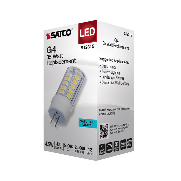 SATCO/NUVO 4.5W T6 LED Clear Finish Bi-Pin G4 Base 5000K 12V (S12315)