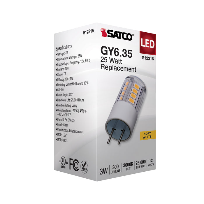 SATCO/NUVO 3W T5 LED Clear Finish GY6.35 Base 3000K 12V (S12316)
