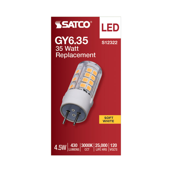 SATCO/NUVO 4.5W T6 LED Clear Finish GY6.35 Base 3000K 120V (S12322)