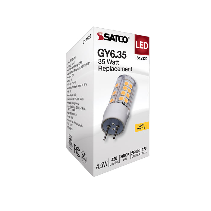 SATCO/NUVO 4.5W T6 LED Clear Finish GY6.35 Base 3000K 120V (S12322)