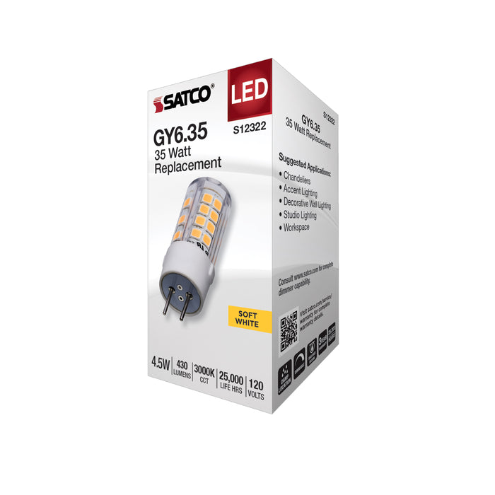 SATCO/NUVO 4.5W T6 LED Clear Finish GY6.35 Base 3000K 120V (S12322)