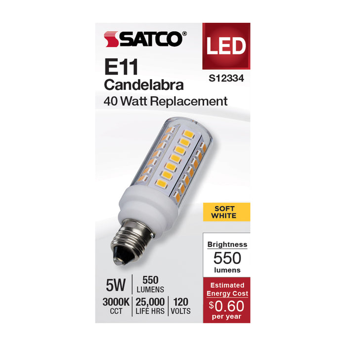 SATCO/NUVO 5W T6 LED Clear Finish E11 Base 3000K 120V (S12334)