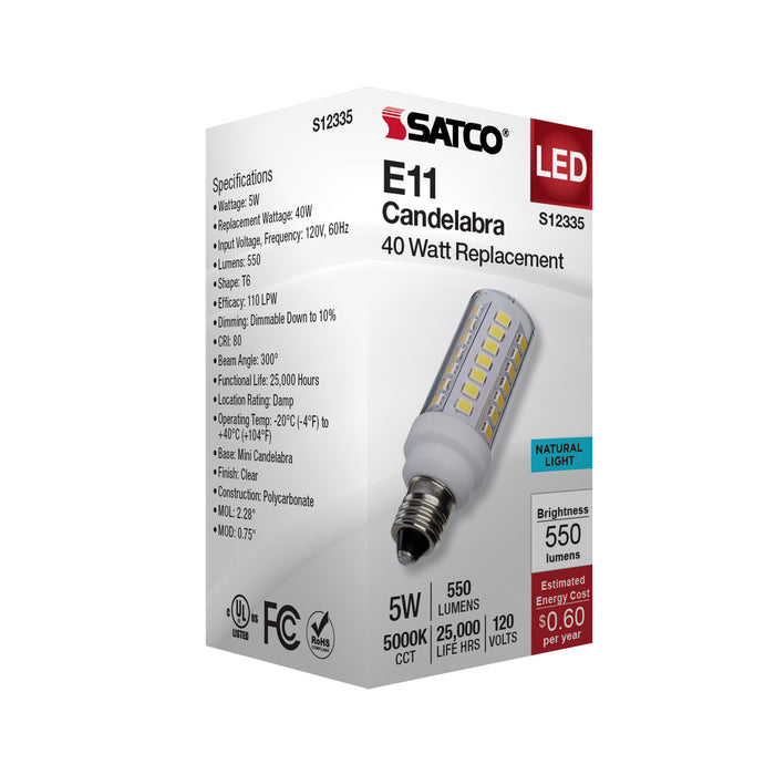SATCO/NUVO 5W T6 LED Clear Finish E11 Base 5000K 120V (S12335)