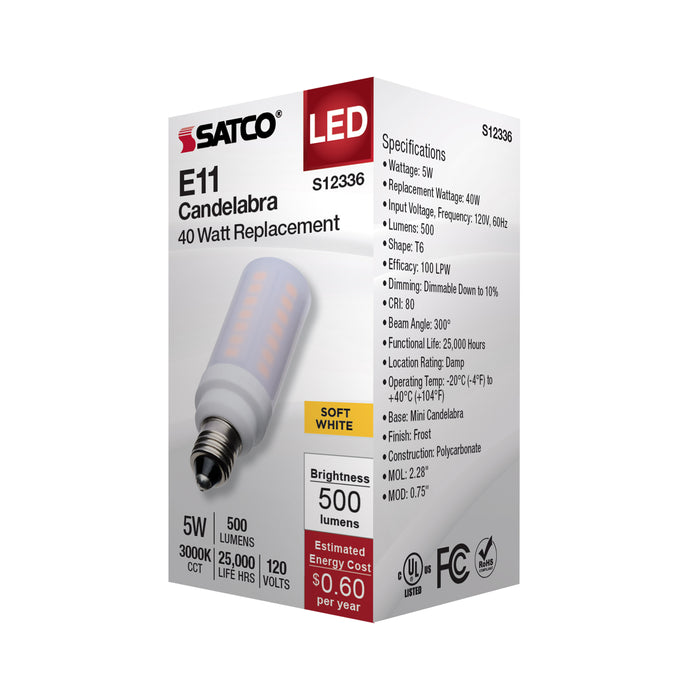 SATCO/NUVO 5W T6 LED Frost Finish E11 Base 3000K 120V (S12336)
