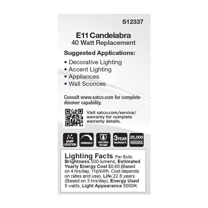 SATCO/NUVO 5W T6 LED Frost Finish E11 Base 5000K 120V (S12337)