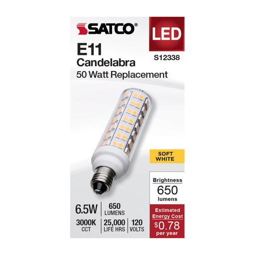 SATCO/NUVO 6.5W T6 LED Clear Finish E11 Base 3000K 120V (S12338)
